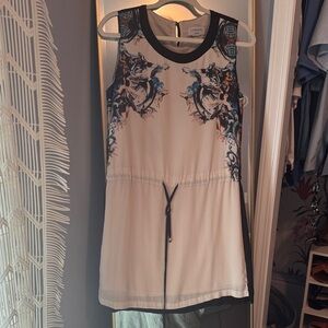 Chaps Women's Tank Top - Black and Cream with Blue Accents